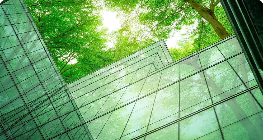Sustainable architecture with green glass ceiling